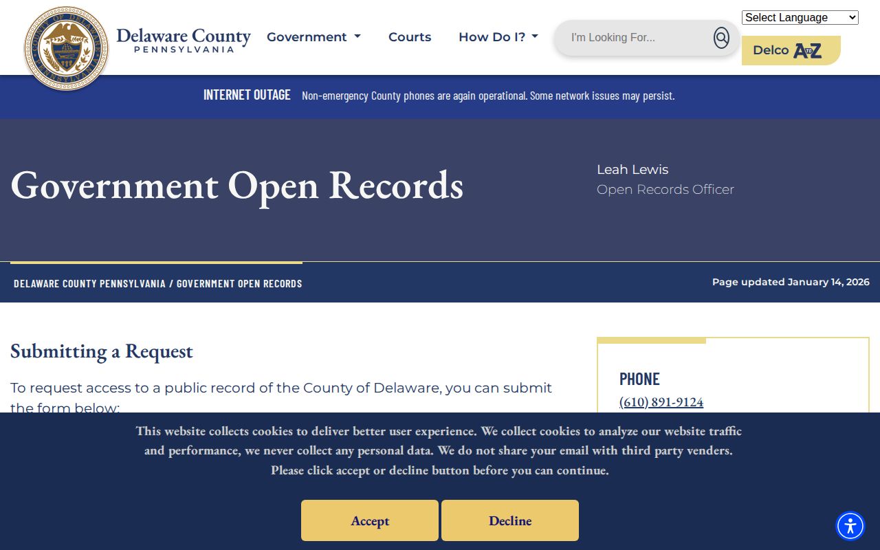 Delaware County JustFOIA instructions for a released inmate booking photo