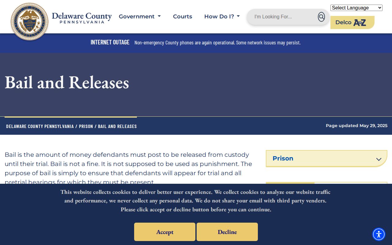 Delaware County 24-hour release logistics on the GWHCF Bail and Releases page