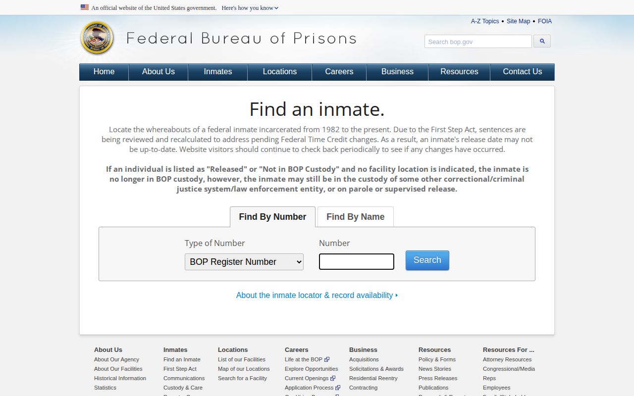 Federal Bureau of Prisons release locator for a Delaware County-area federal case