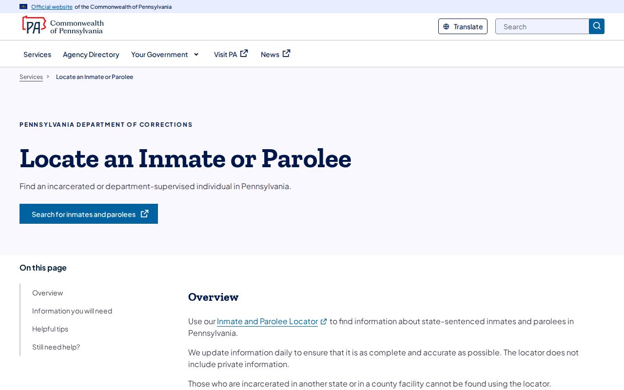 Pennsylvania DOC release locator scope for Delaware County records